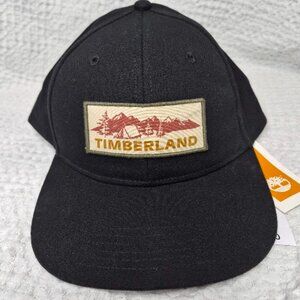 Timberland Men's Black Mountain Patch Logo Graphic Snapback Baseball Cap New
